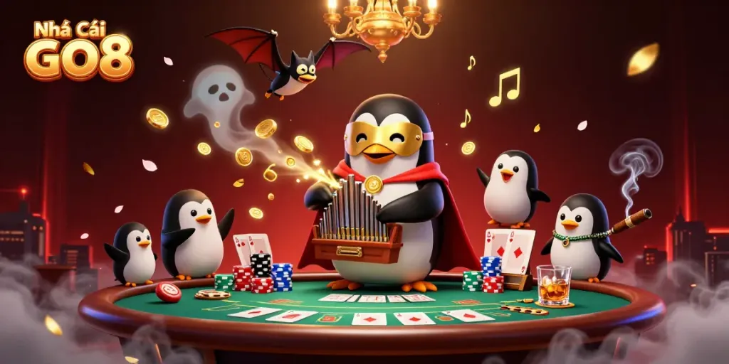 Experience thrilling moments at Nhà Cái GO8 with dynamic 3D casino action in this vibrant illustration.