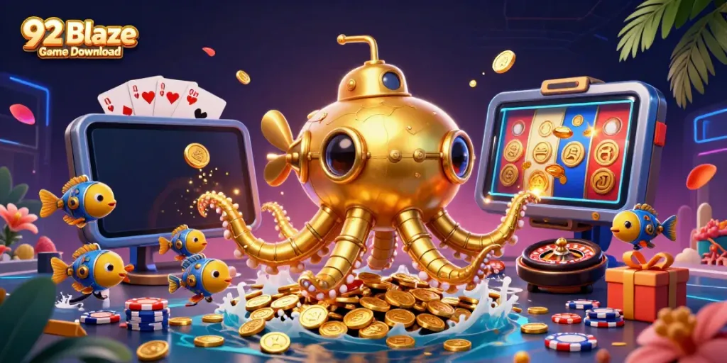 Engage with the 92 Blaze Game Download showcased in a vibrant scene featuring dynamic casino elements.