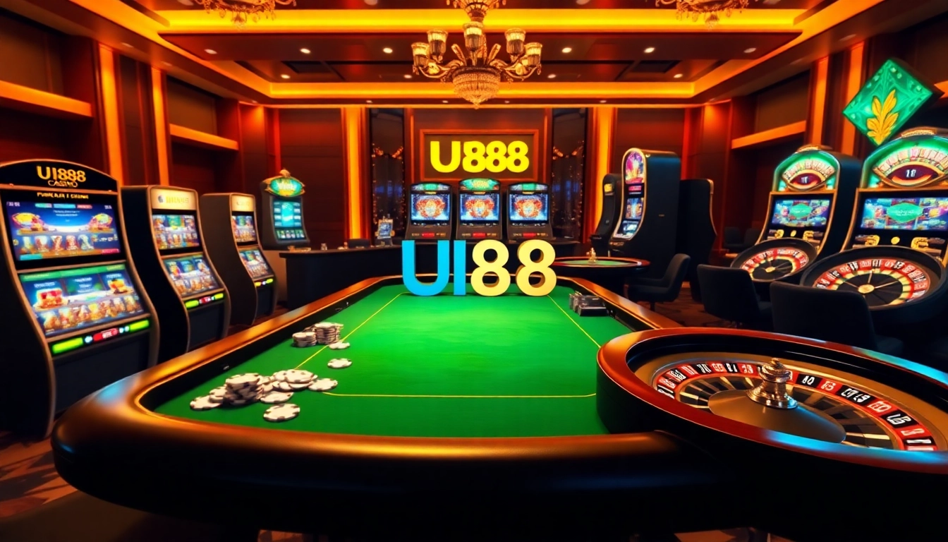 UU88 gaming experience with vibrant slot machines and elegant poker tables.