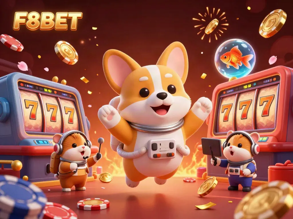 Experience thrilling gameplay with F8BET in a vibrant 3D casino atmosphere featuring animated characters.