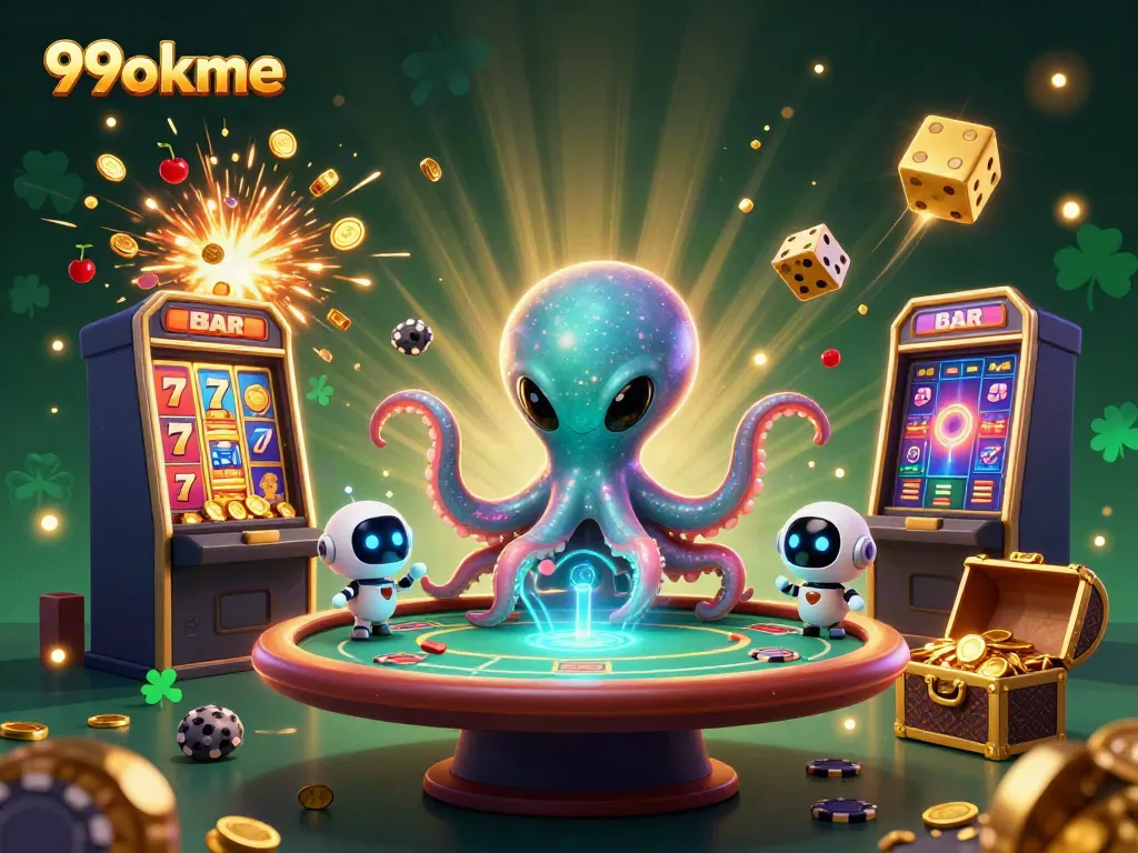 Engage in thrilling actions at 99okme with an alien octopus overseeing exciting casino games.