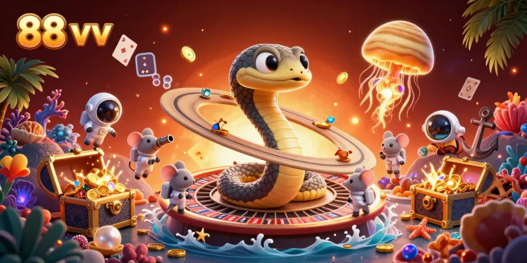 Experience the thrill of betting on 88 vv with astronauts and cosmic elements in a vivid casino scene.