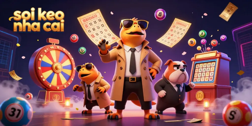 Experience the dynamic world of soi keo nha cai with cartoon raptors and casino elements in vibrant illustration.