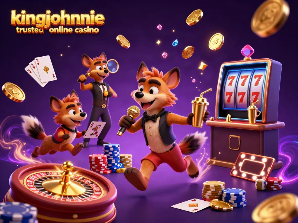 Experience comedy and excitement at kingjohnnie trusted online casino with hyenas entertaining in a vibrant atmosphere.