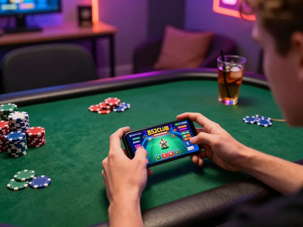Người chơi B52club tham gia vào trò chơi casino di động năng động trên điện thoại thông minh, thể hiện trải nghiệm chơi game trực tuyến đầy hấp dẫn