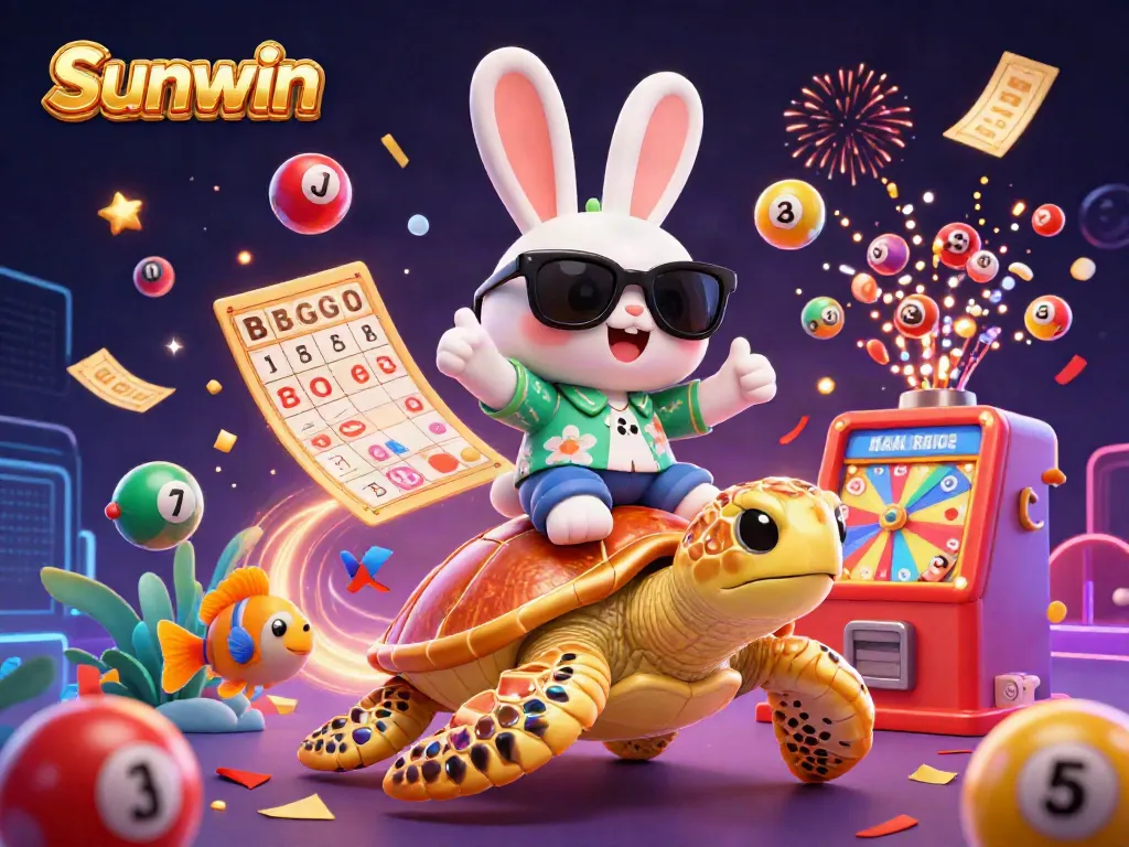 Join the fun with Sunwin's vibrant casino games in this lively 3D scene featuring luck and celebration.