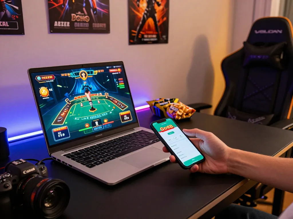 Engaging Go88 online blackjack game setup with vibrant graphics and a smartphone app.