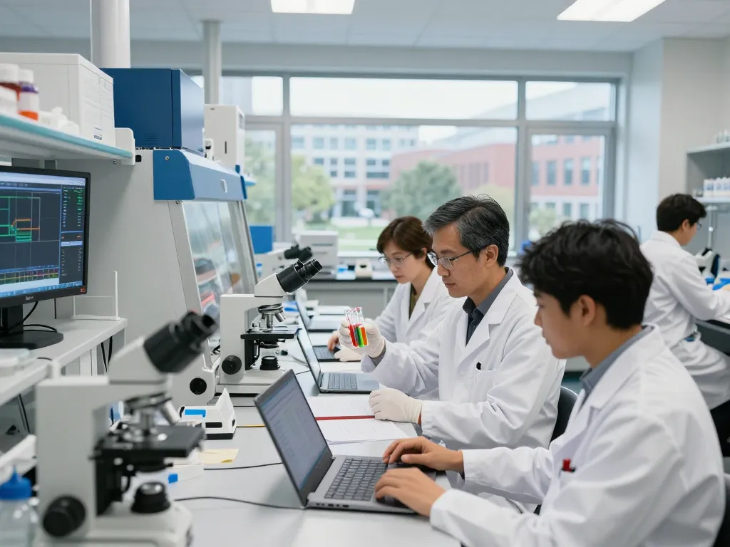 Scientists working on neurodegenerative disease research in a laboratory emphasizing teamwork and data-driven studies on https://nddo.org.