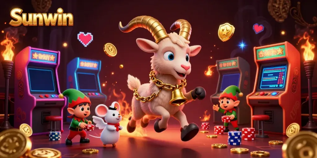 Experience thrilling gameplay at Sunwin with Krampus overseeing the action in a vibrant casino scene.