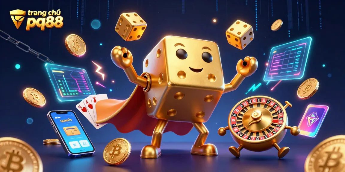 Experience the vibrant world of trang chủ pq88 with golden dice and crypto elements showcasing exciting betting dynamics.