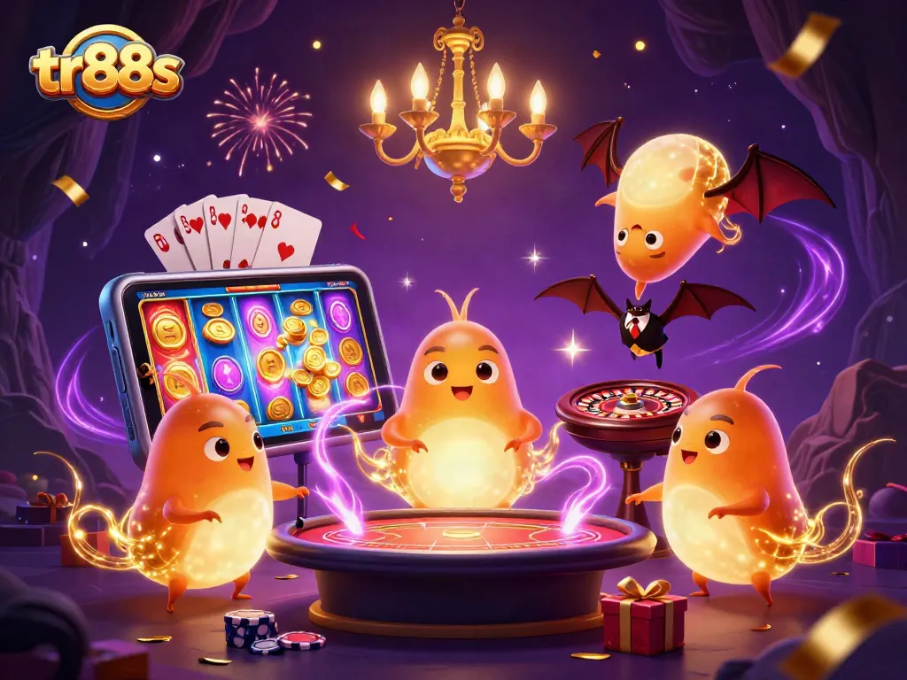 Experience thrilling gaming at tr88s with a vibrant casino scene featuring glowworms and dynamic game elements.