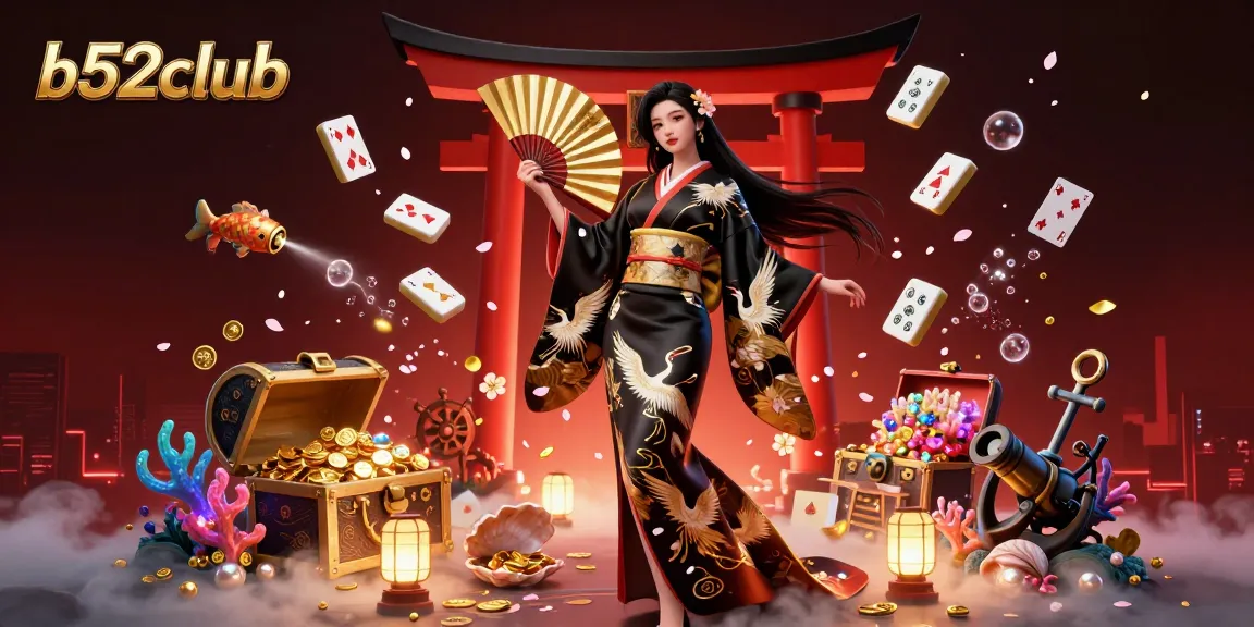 Experience the thrill of b52club with a captivating online casino illustration showcasing dynamic gambling elements.
