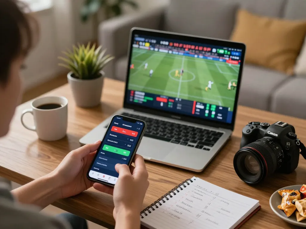 cloud-africa user engaged in sports betting with smartphone and laptop in a cozy home setting