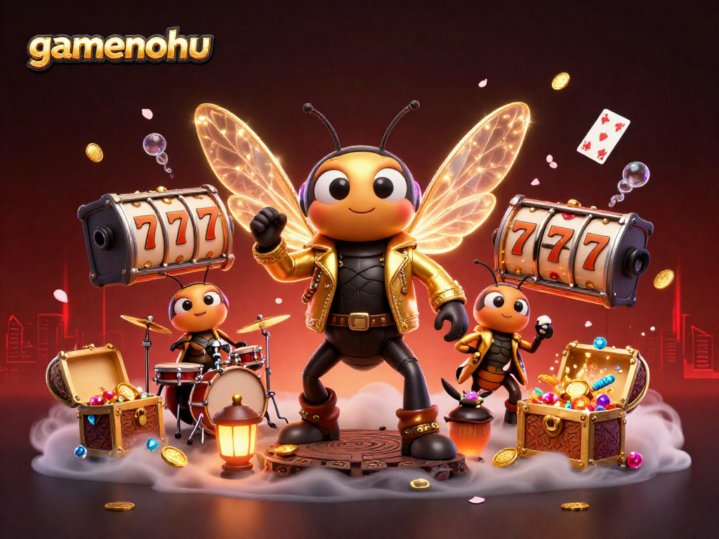 Experience the excitement of gamenohu slots with a vibrant 3D musical scene featuring unique characters.