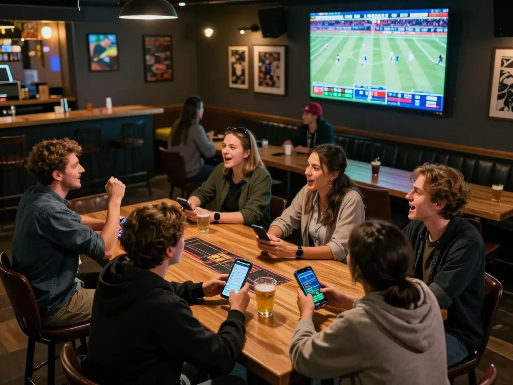 Experience thrilling betting moments on Fun88 with friends in a lively sports bar atmosphere
