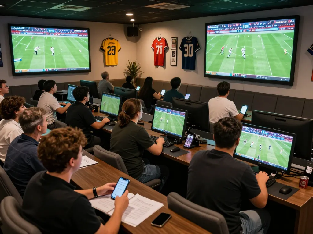 Bongdallu sports betting enthusiasts engaging in live betting strategies during a major football match