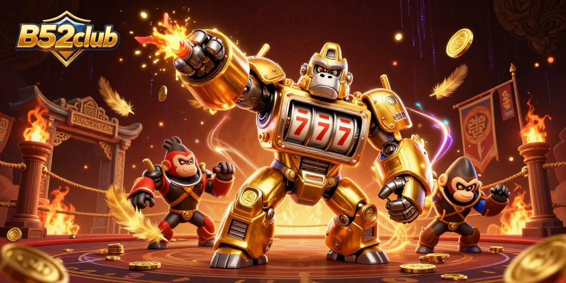 B52club players engaging with exciting casino games in a vibrant, action-filled 3D digital illustration.
