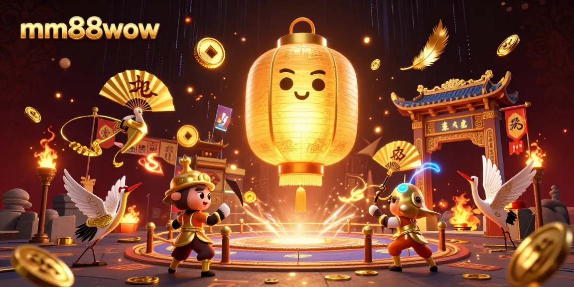 Experience the excitement of mm88wow at a night market casino with golden characters and vibrant atmosphere.