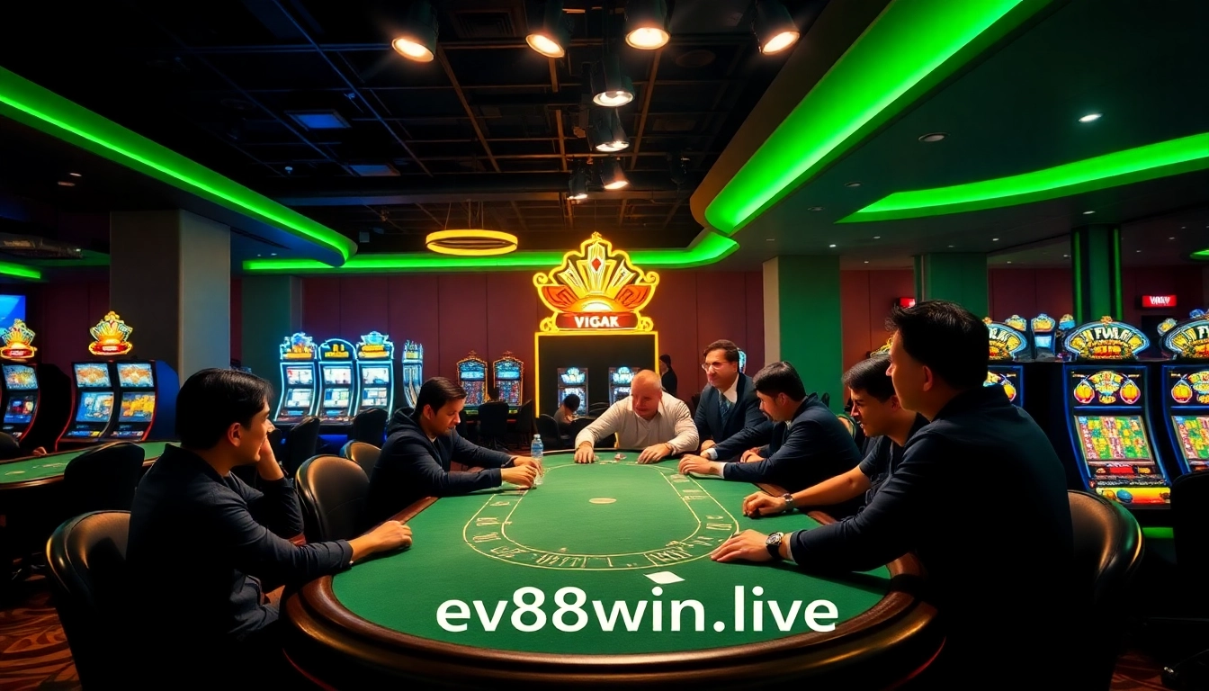 Experience the excitement of online gambling at ev88win.live with vibrant casino scenes and engaging games.