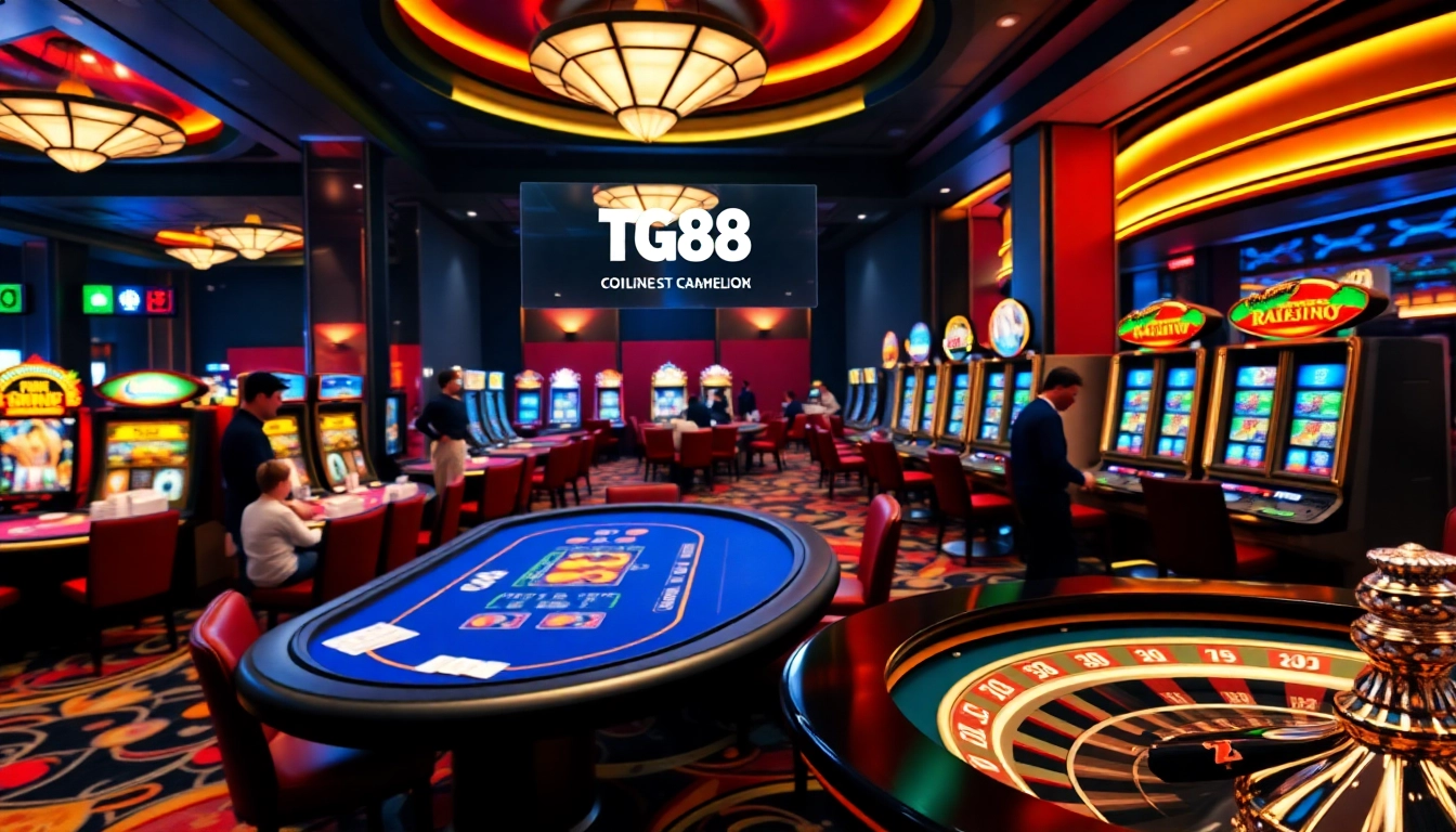 Experience exciting online gaming action at TG88 with vibrant casino elements.
