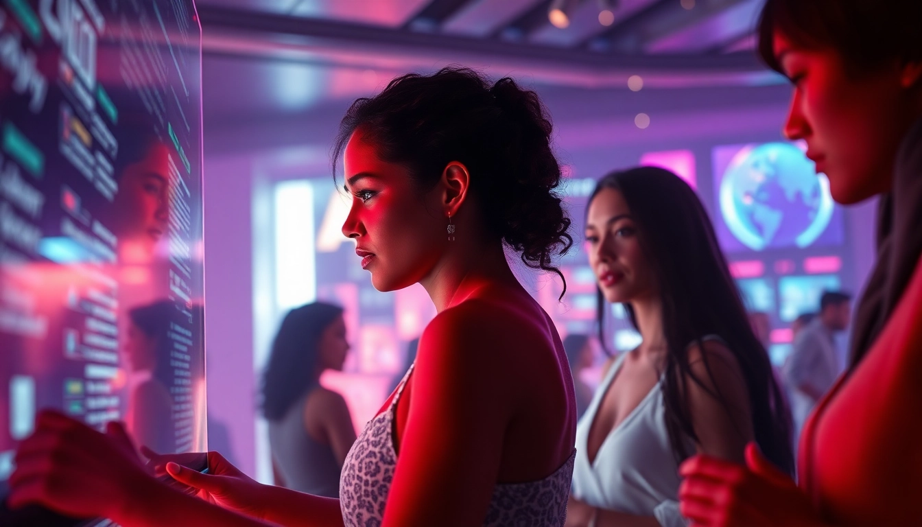 Engaging scene of diverse characters in intimate conversations featuring sex AI technology.