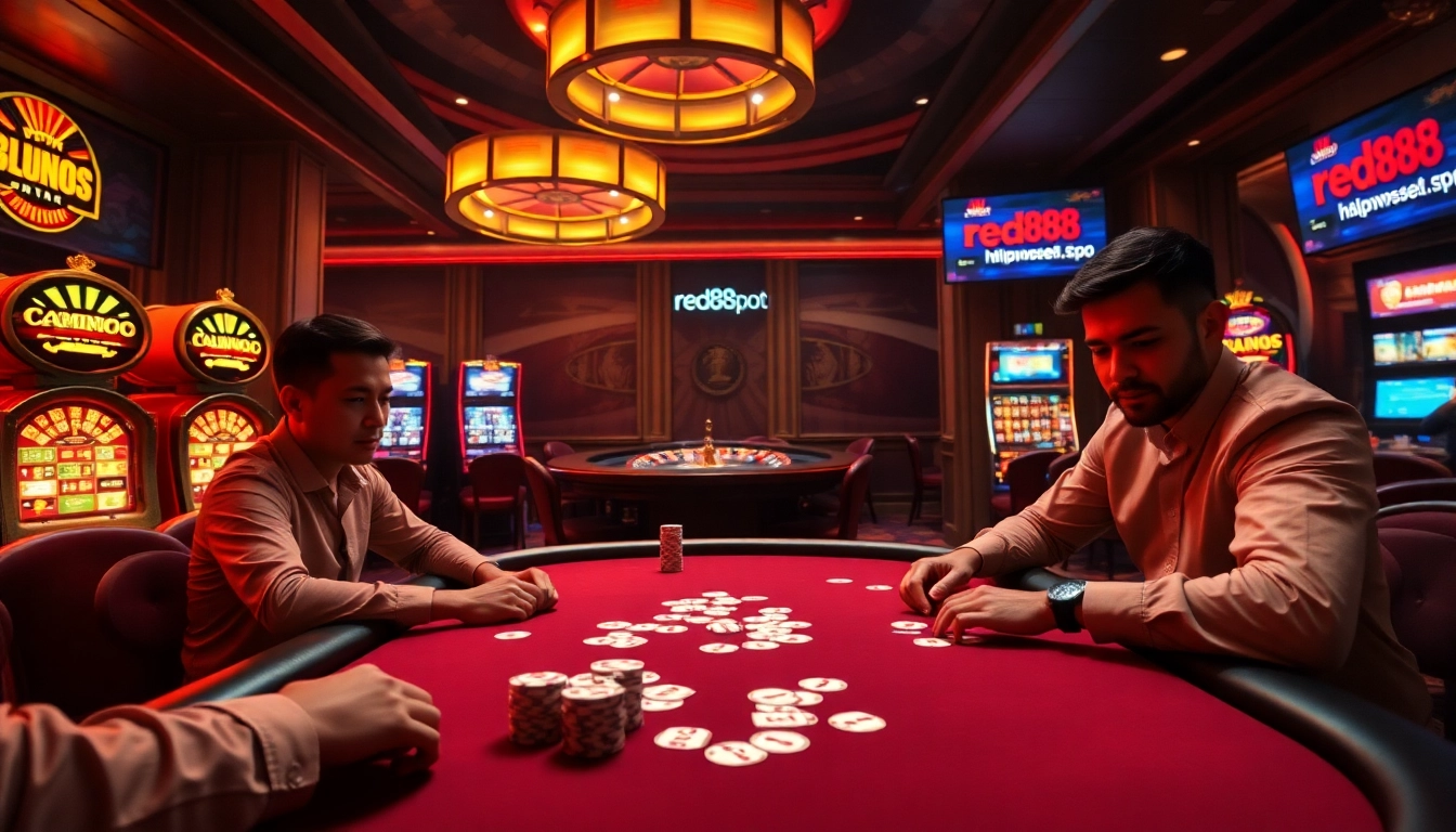 Engaging poker game scene highlighting excitement at https://red88.spot/ with chips and cards.