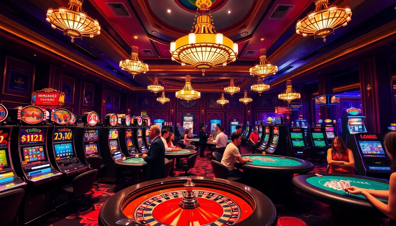 Experience the excitement of gambling at ta88.de.com with vibrant casino visuals showcasing games and players.