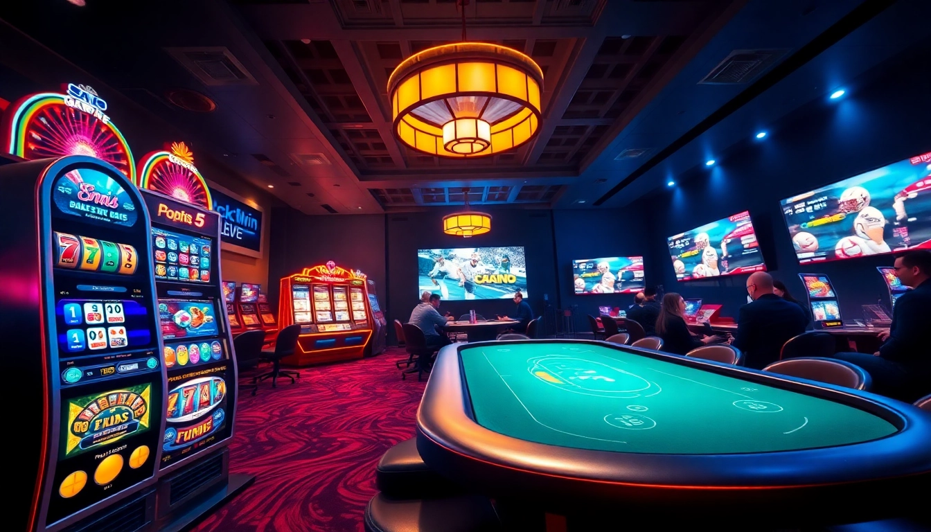 Dynamic online casino gaming scene at luck8win.live with vibrant slot machines and engaged players.