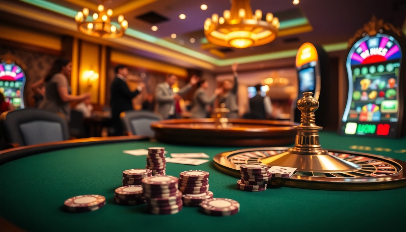 Players enjoying a vibrant Fb88 online casino experience with luxury poker and roulette.