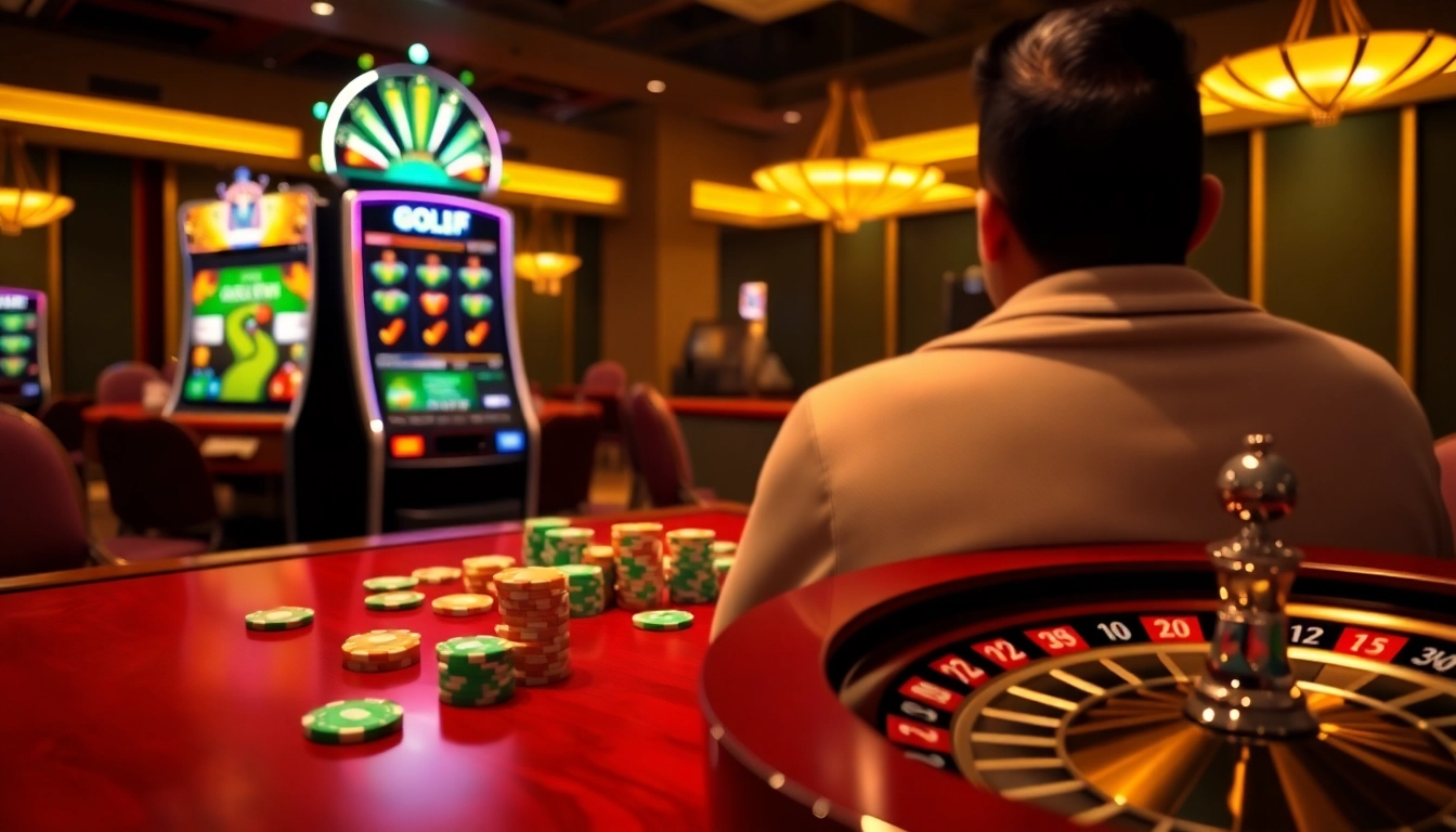 Engage with thrilling golf-inspired gaming experiences at https://mb66.golf/ featuring vibrant slot machines and poker chips.