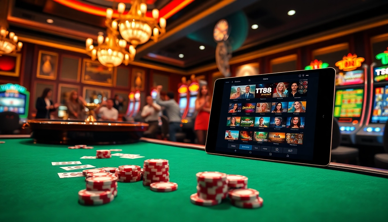 Experience the excitement of TT88 casino with vibrant tables, poker chips, and winning slots.