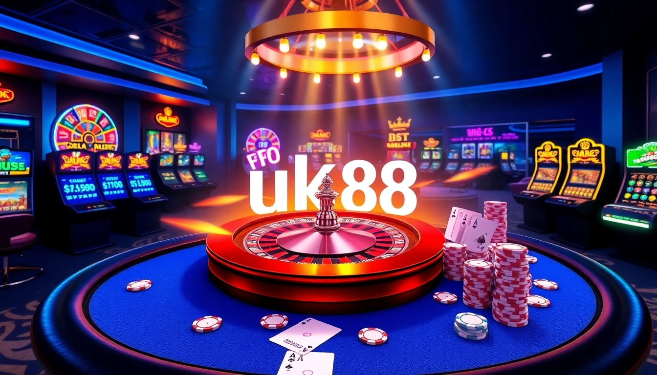 Experience the thrill of online gambling with link vào uk88, showcasing vibrant casino tables and dynamic slot games.