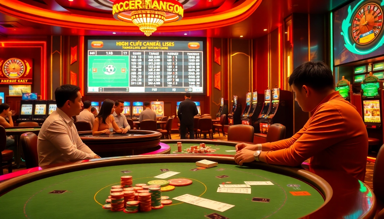 Betting slips and chips highlight Kèo Bóng Đá strategies in a bustling casino setting.