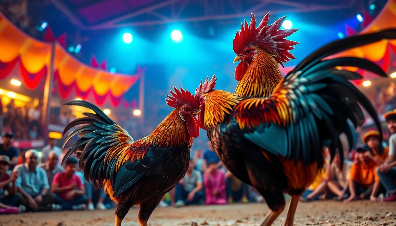 Live cockfighting action at dagawin.live, showcasing thrilling matches and vibrant atmosphere.