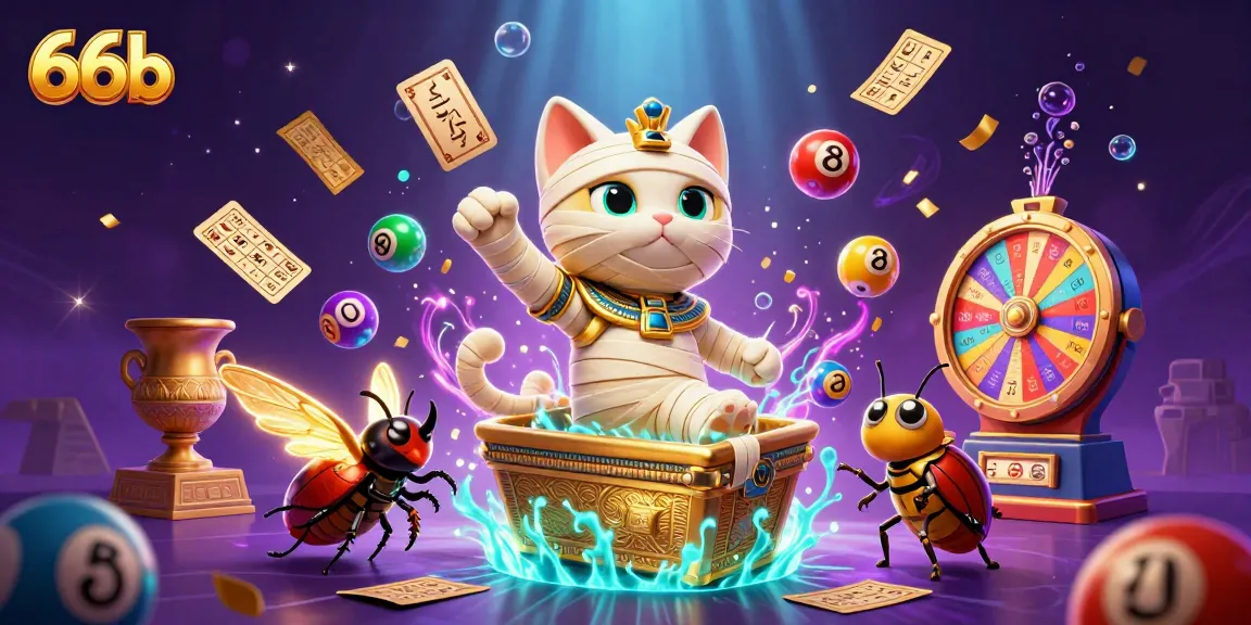 Experience the thrills of 66b as the Egyptian mummy cat bursts into action amidst a colorful casino scene.