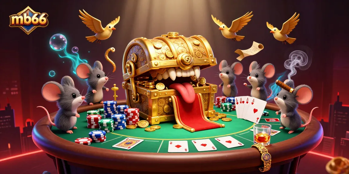 Engage with mb66 as adventurer mice seek riches from a treasure chest in this vibrant casino scene.