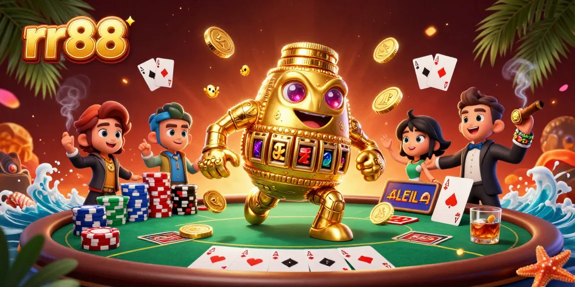 Playing exciting games at rr88 casino featuring a golden golem and poker elements.