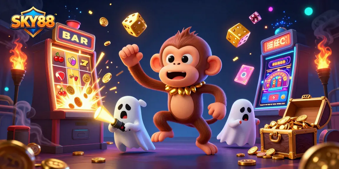 Experience thrilling action at the SKY88 haunted casino with animated characters and vibrant gaming elements.
