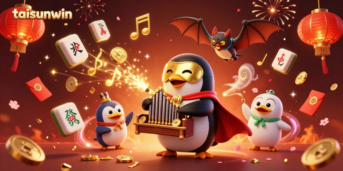 Experience the fun at taisunwin with a vibrant casino theme featuring a cartoon penguin and dynamic elements.