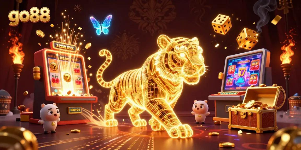 Experience thrilling gameplay at go88 with a vibrant casino scene featuring a neon tiger and jackpot celebration.