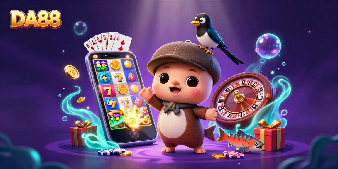 Engage with DA88, an exciting slot game featuring a playful cartoon Nessie and vibrant gaming elements.