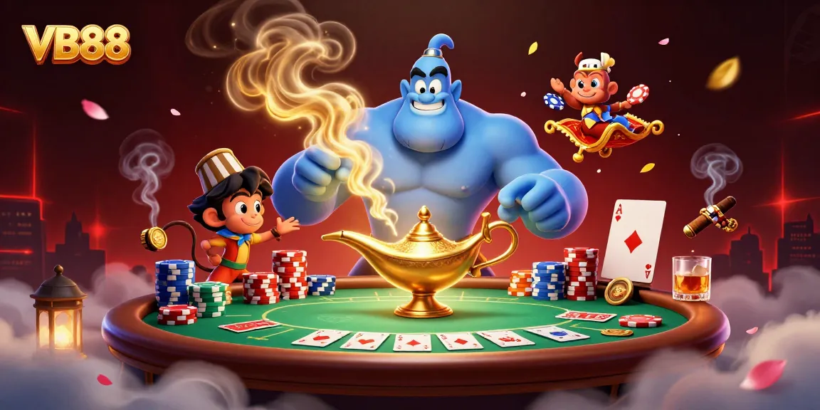 Experience the thrilling VB88 casino atmosphere with a dynamic poker scene featuring vibrant characters and rich gaming elements.