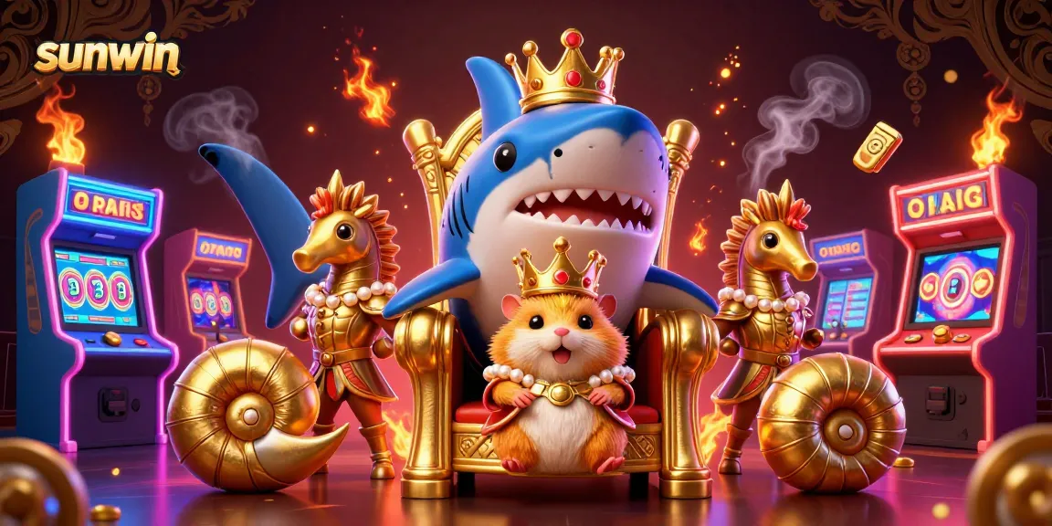 Sunwin offers thrilling gameplay with a hamster king amidst vibrant arcade elements and casino themes.