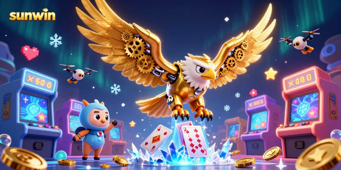 Experience thrilling games at sunwin with colorful arcade machines and vibrant casino elements.
