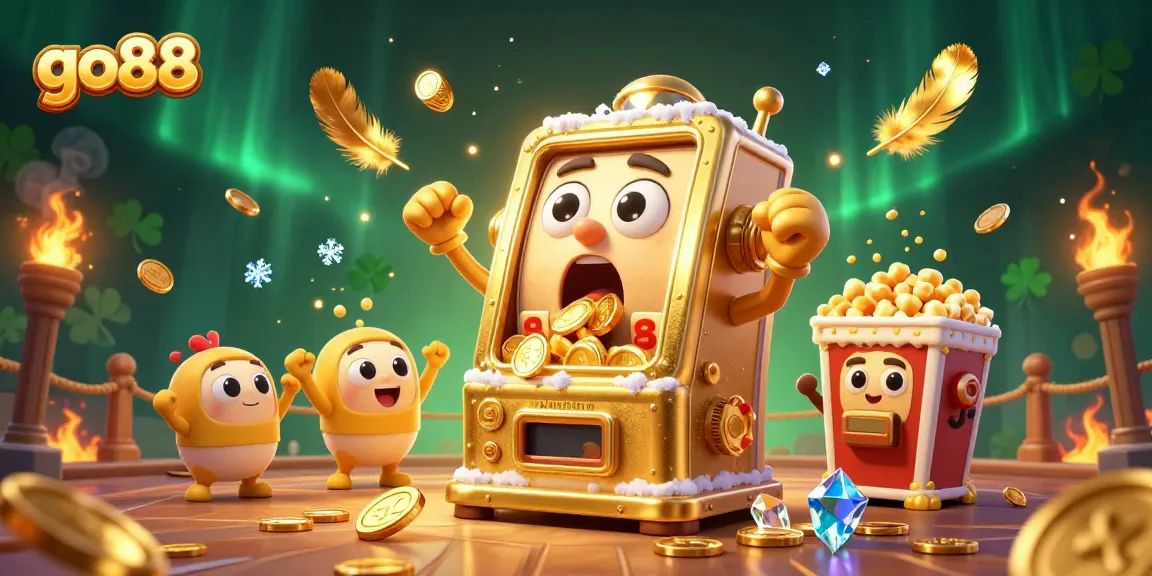 Experience the excitement of go88 as cartoon slot machines celebrate a jackpot victory with exhilarating elements.