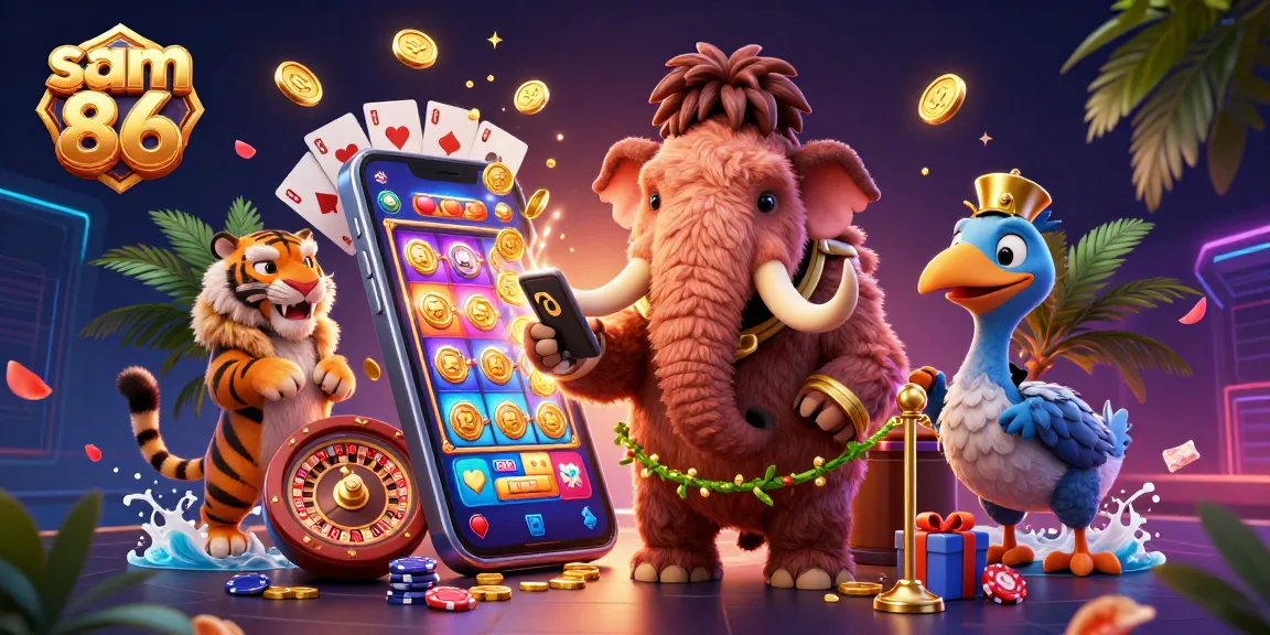 Experience excitement at sam 86 with vibrant casino characters and dynamic game elements in an engaging 3D scene.
