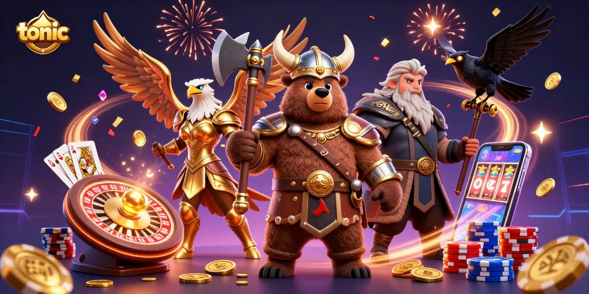 Win jackpots with tonic-themed gaming adventure featuring Viking bears and sparkling casino elements.
