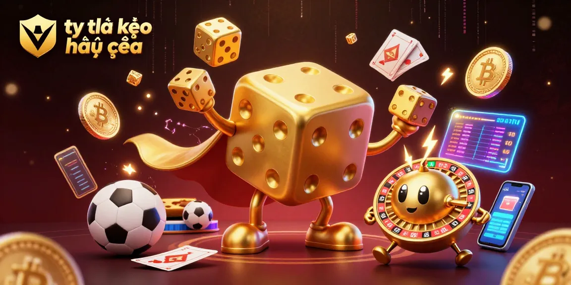 Experience tỷ lệ kèo nhà cái through a vibrant illustration showcasing golden dice and sports elements.