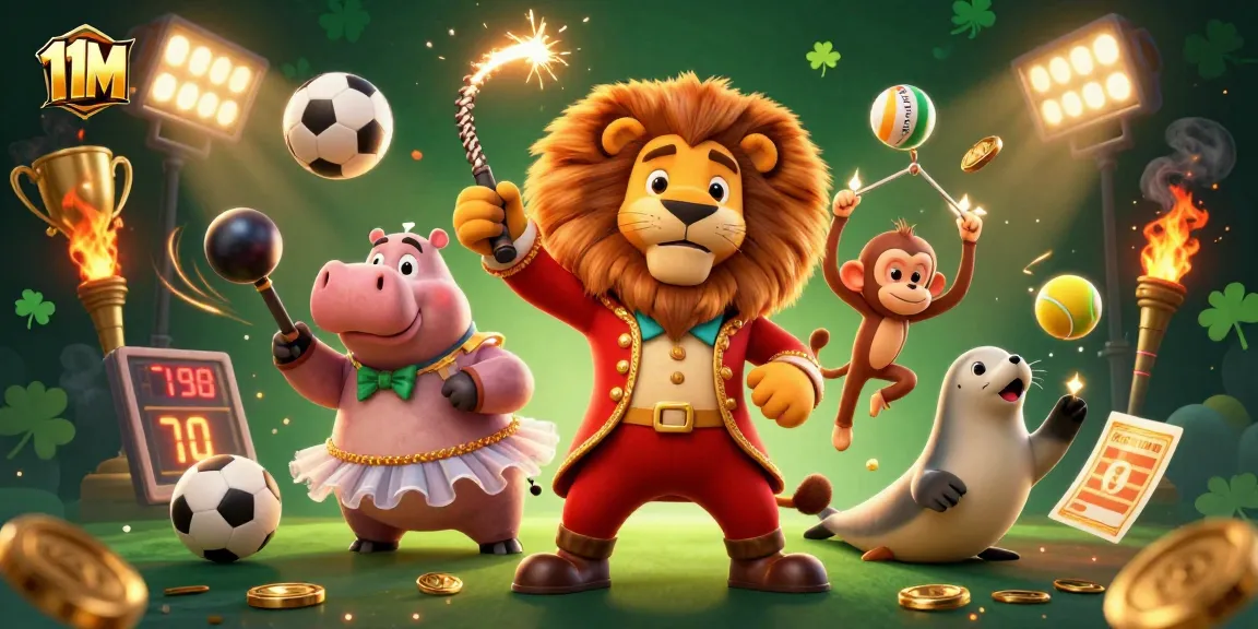 Experience the thrill of 11M with a vibrant 3D circus gambling scene, filled with excitement.