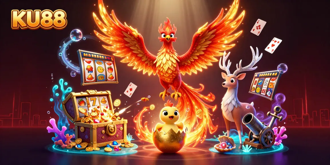 Experience thrilling gaming at KU88 with animated characters and lively casino elements.